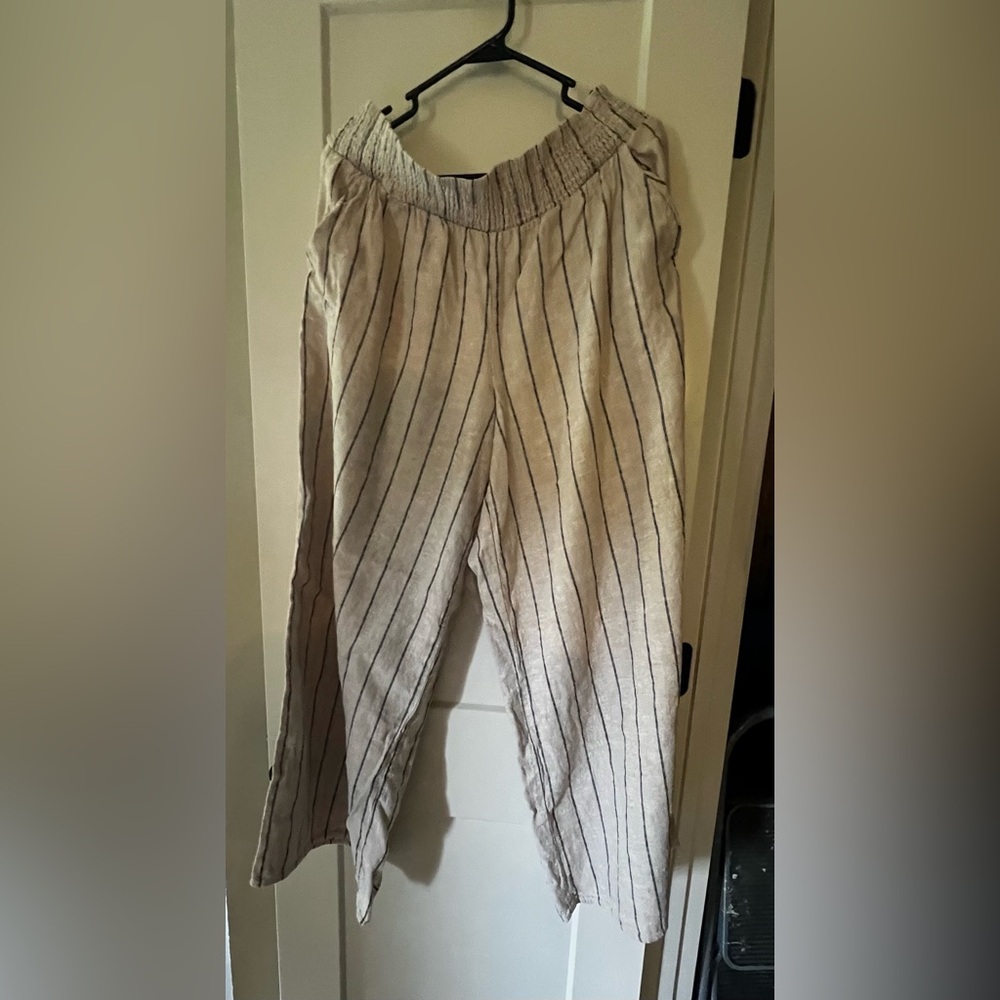 Maurices Beige and Navy Blue Striped Wide Leg Pants